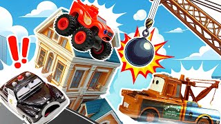 Passeio nas alturas com Blaze e Crash!🚗🚙  Surpresa inesperada no prédio!🏗️