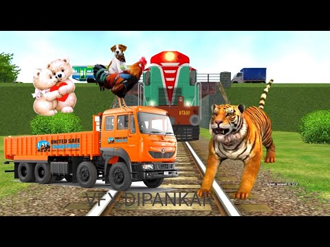 Tiger 🐯 Toy car 🚗 vs doll ,Snake & train | Stops the Train | Beamng drive | Train simulator