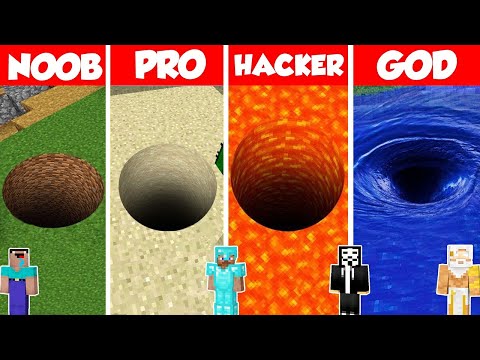 Secret Tunnel Pit Build Battle Challenge - Noob vs Pro vs Hacker vs God - Minecraft Animation