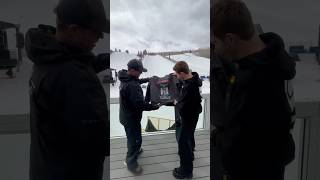 Franks Wells gives Shaun White a PistenBully Jacket at The Snow League #pistenbully
