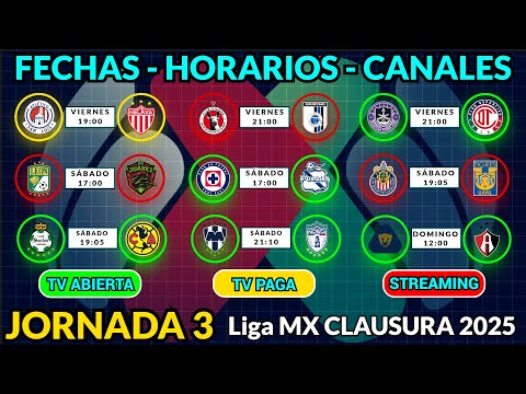 FECHAS, HORARIOS y CANALES CONFIRMADOS para los PARTIDOS de la JORNADA 3 Liga MX CLAUSURA 2025