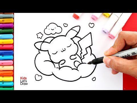 Dibujo de PIKACHU Kawaii durmiendo en una Nube | Cute Pikachu sleeping drawing