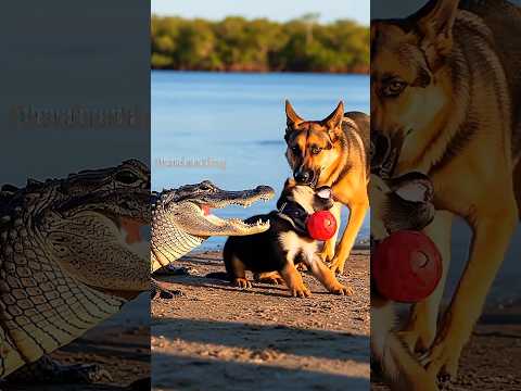 Hero Dog Fights Off Alligator To Save Puppy! #pets #animals #wildlife