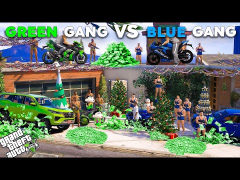 Franklin Blue Gang VS Shinchan Green Gang Christmas Celebration In GTA 5!