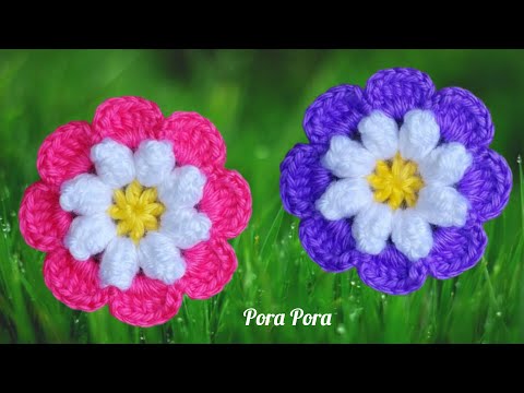 How To Crochet A Flower I Crochet 8 Petals Flower I Crochet Double Layered Flower