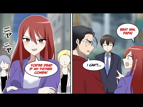 ［Manga dub］ A female gang asked her papa to beat me but her father can't beat me because...