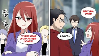 ［Manga dub］ A female gang asked her papa to beat me but her father can't beat me because...