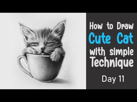 How to Draw a Cat by pencil with Easy Technique| Basic to Realistic Drawing & Shading - Class 11