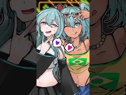 【清楚かギャルか…】ブラジリアンミクと初音ミクで描いてみた！【イラスト】 #イラスト #illustration #ボカロ #創作 #バービーギャル #shorts
