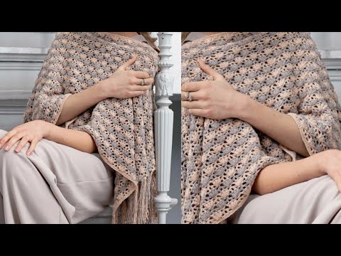 شال كروشيه رائع تكرار لسطرين بس/crochet shawl