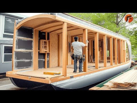 Man Builds Amazing Houseboat for Family | Start to Finish Build by @adrianwoodworm