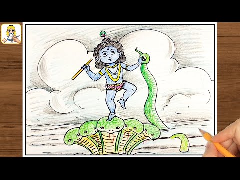 Krishna Drawing || श्री कृष्ण लीला | श्री कृष्ण और कालिया नाग || Lord Krishna and Sheshnag Art Video