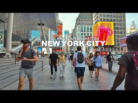 New York Manhattan Summer Walk, 6th Avenue, Bryant Park, 42nd Street, Broadway, Madison Square, 4K