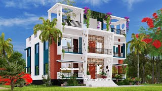 আধুনিক চার বেডরুমের বাড়ির ডিজাইন। 4 bedroom house design। Duplex house design ID: 2507-30S