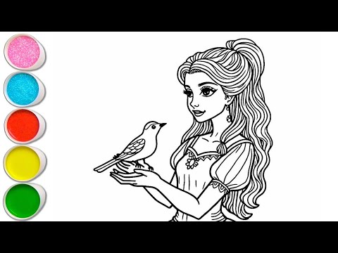 Cute Barbie Girl Drawing for kids, Painting & Coloring for kids, Toddlers | Let's Draw Together