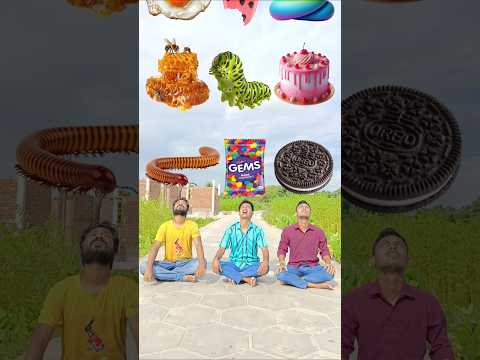 Eating gems, biscuit, icecream, honey vs insects, chili, potty & eggs - three brothers eating game😂😮