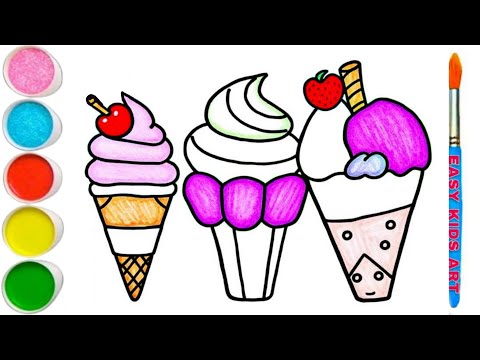 How To Draw Cute Ice Creams For Kids, Toddlers || Coloring Cupcake || Let's Draw Together Child_Art