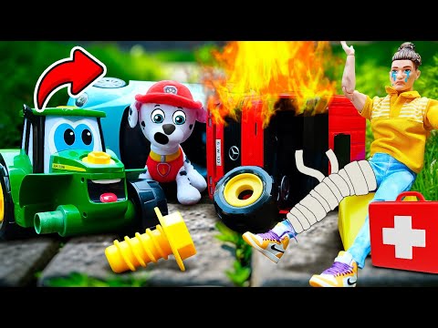 Incidente stradale con Ken e il trattore John! Storie per bambini. Scuola Allegra Paw Patrol