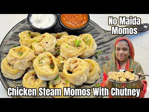 Chicken Steam Momos With Momos Chutney | No Maida Momos | Healthy Suji Momos | Recipe With Vlog 