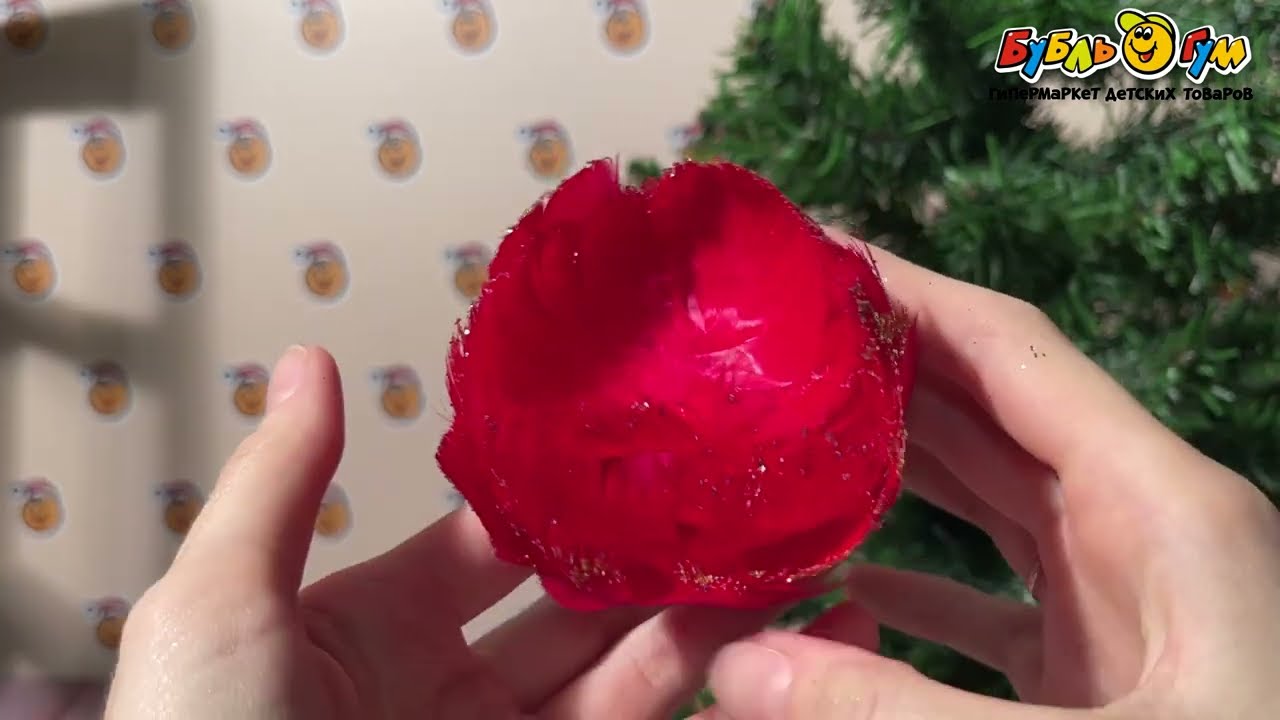 Украшение елочное цветок красный из перьев с блестками 9см - видео