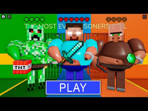 Herobrine Barry Vs Villager Barry vs Creeper Barry in Barry's Prison Run Minecraft Mode in Roblox