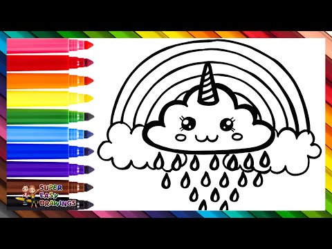 Draw and Color a Cute Unicorn Cloud 🌧️🦄🌈 Drawings for Kids