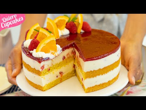 TARTA FRÍA DE NARANJA Y FRAMBUESAS | IDEAL PARA CUMPLEAÑOS O FIESTAS DE VERANO | QUIERO CUPCAKES