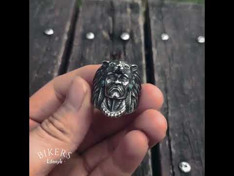 Vintage Indian Warrior with Wolf Animal Ring