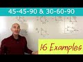 Solving Special Right Triangles: 45-45-90 and 30-60-90 Examples