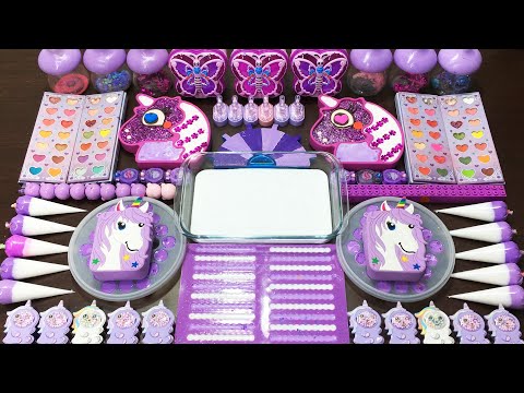 PURPLE UNICORN Slime !!! Mixing Random Things Into GLOSSY Slime !! ASMR Cocomelon slime