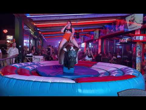 WHYY IS SHE DOING IT??? 😲 4K HOT Bull Riding in Benidorm 2024 😍 Mechanical Bull Riding Spain