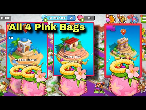 4 Pink Bags on Marble Beach || Purple Bay, Sunny Cove | Family Island |Family Island Pink Bag