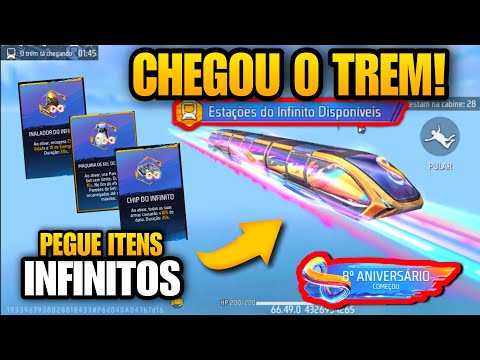 NOVO TREM DO INFINITO 8° ANIVERSÁRIO! PEGUE ITENS INFINITOS, GELO REVIVER E MAIS NOVIDADES FREE FIRE