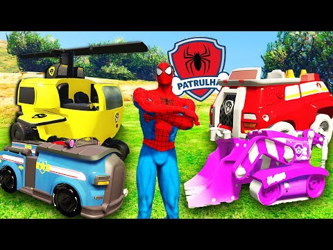 HOMEM ARANHA ROUBOU TODOS OS CARROS DIFERENTES DA PATRULHA CANINA no GTA 5