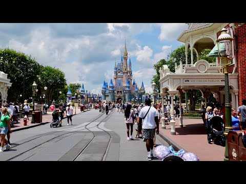 Magic Kingdom Main Street USA 2025 Summer Day Walkthrough in 4K | Walt Disney World July 2025