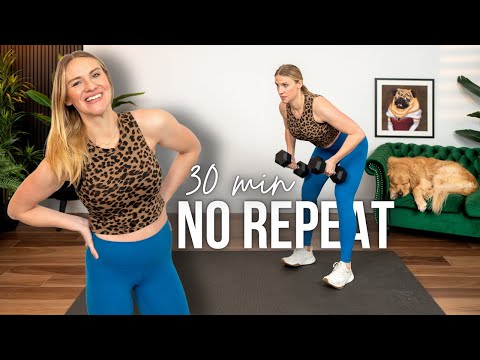 30 minute NO REPEAT Full Body Strength Training with Dumbbells