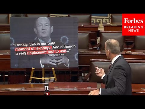 YouTube video thumbnail: John Thune Absolutely Tears Into Democrats For Using Shutdown As 'Leverage'