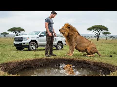 Lion Father Begs for Help as Man Saves His Drowning Cub | Wildlife Rescue