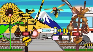 うまれかわるふみきりカンカン　ひまわり　踏切アニメ Various Railroad Crossing and train 　railway level crossover 　ドクターイエロー　新幹線