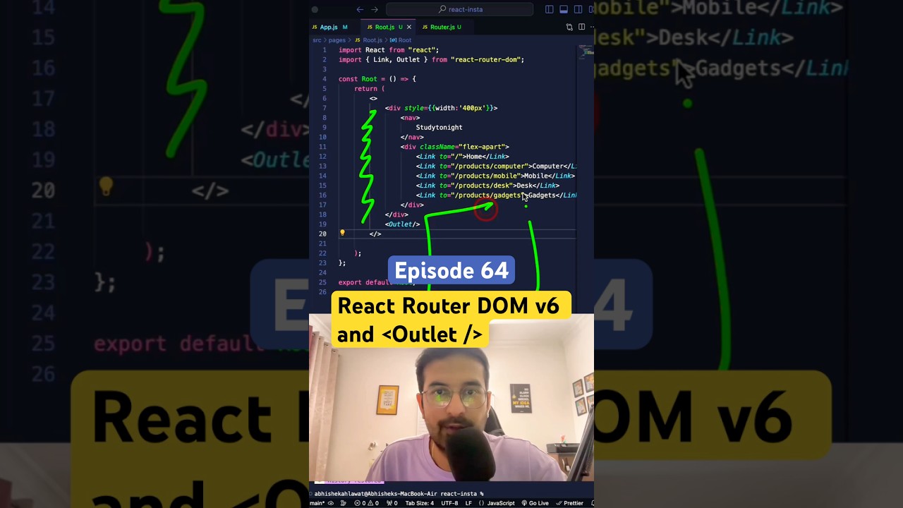 Outlet ka use in React Router DOM v6 🤩 Part 2