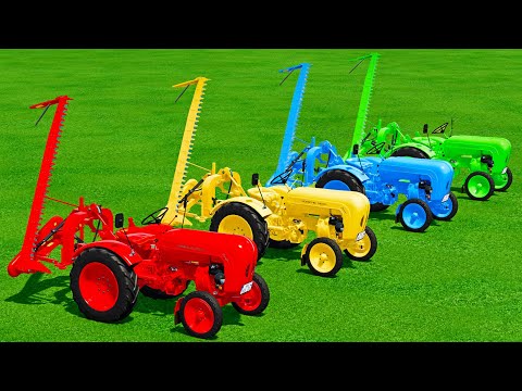 CUTTING GRASS WITH MINI PORSCHE COLORED TRACTORS & HARVESTING - Farming Simulator 22