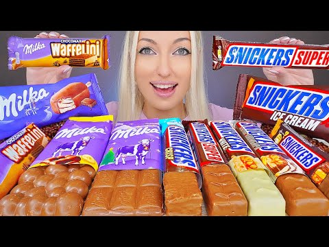 ASMR MILKA CHOCOLATE & SNICKERS, ICE CREAM, CANDY BARS (DESSERT) MUKBANG, 초콜릿 디저트 먹방