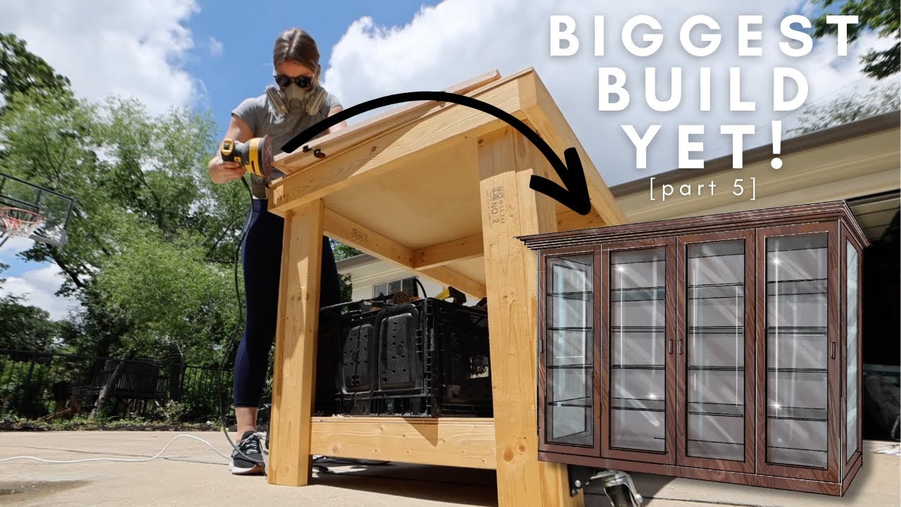 Andrea’s Biggest Furniture Build Ever Pt. 5 // DIY Massive China Cabinet Build With Glass Doors!