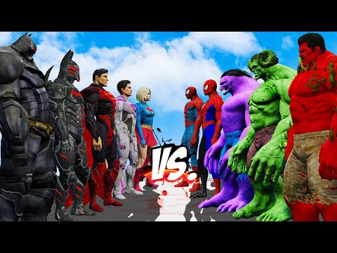 Epic Showdown: TEAM 3 Superman & 2 Batman vs 3 Hulk & 2 Spiderman – What If?