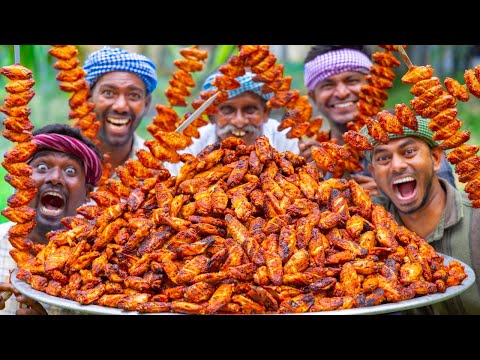 GRILLED CHICKEN WINGS | Juicy BBQ Chicken Wings Grilled in Village | Smoky Charcoal Chicken Recipe