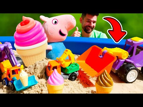 Gelato per tutti i giocattoli! Video per bambini con i giocattoli di Peppa Pig. Scuola Allegra