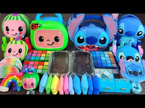 ASMR Cocomelon vs Stitch Slime Mixing Makeup,Parts, Glitter Into Slime!#ASMR#satisfying#slime