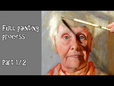 Learning portrait painting technique in oil for beginners, FULL video process, part 1/2.