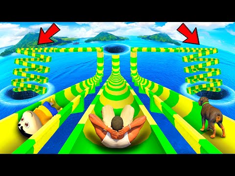 SHINCHAN AND FRANKLIN FOUND EPIC WATER SLIDES IN THE CITY OF GTA 5