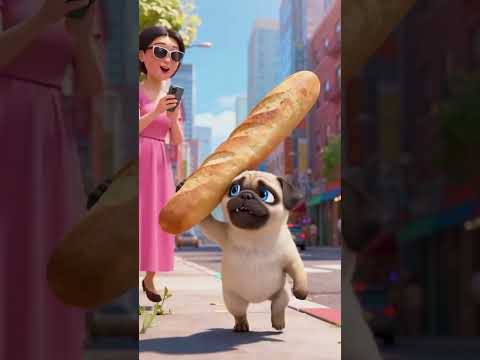 Cute Little Puppy Gets a Massive French Baguette and Carries It Home.